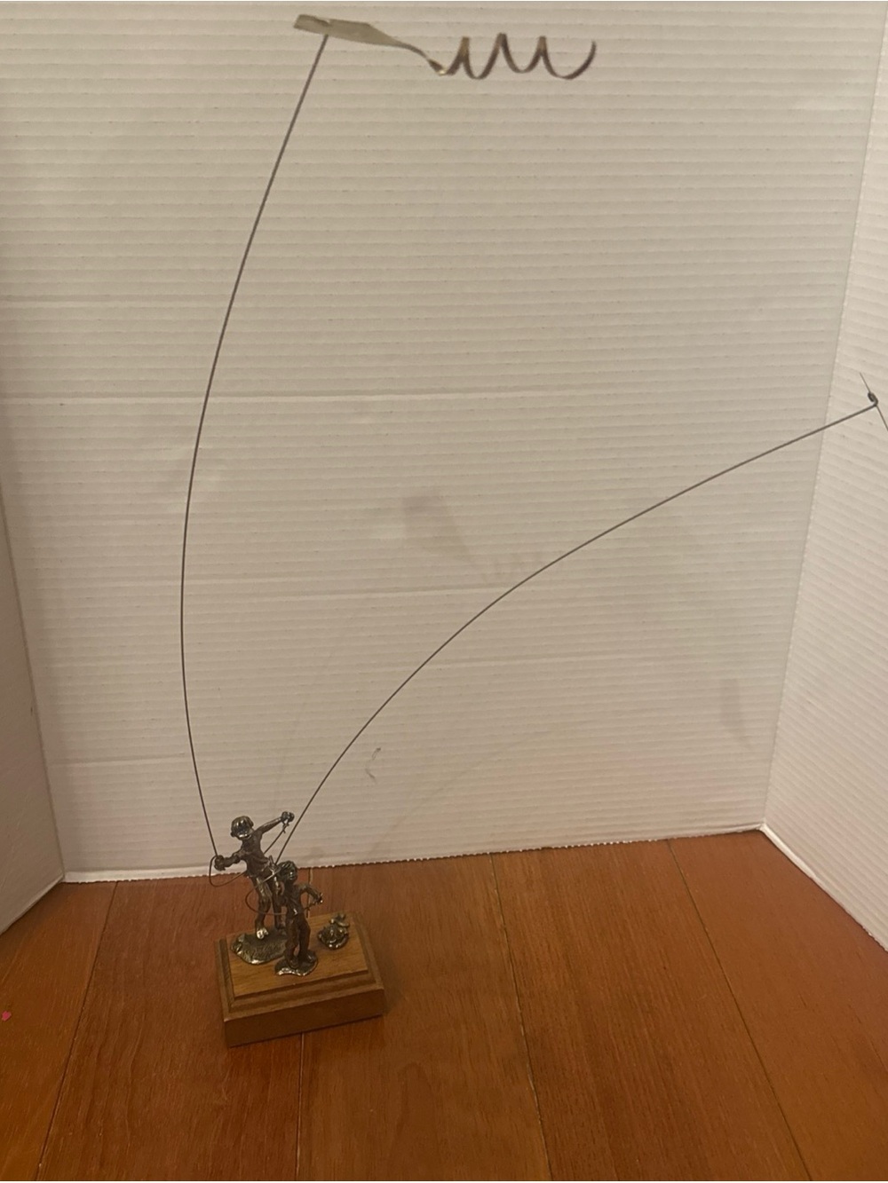 VTG 1970 Evin Signed Bronze Kinetic Wire Sculpture Boys Flying Kites MCM